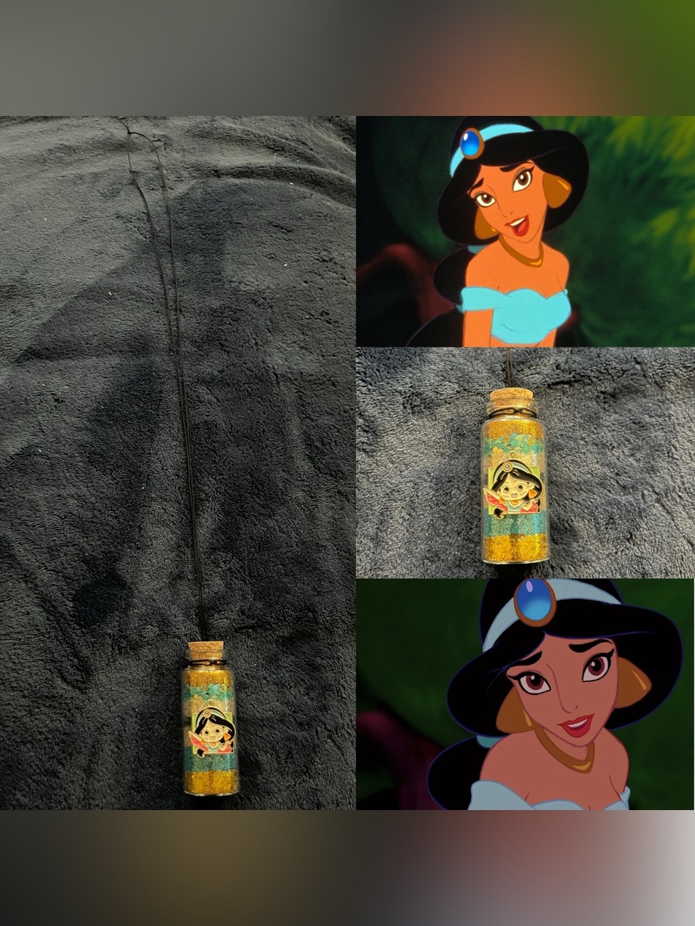 Disney Aladdin Jasmine Inspired Glass Potion Fairy Bottle Necklace w/ Pendant